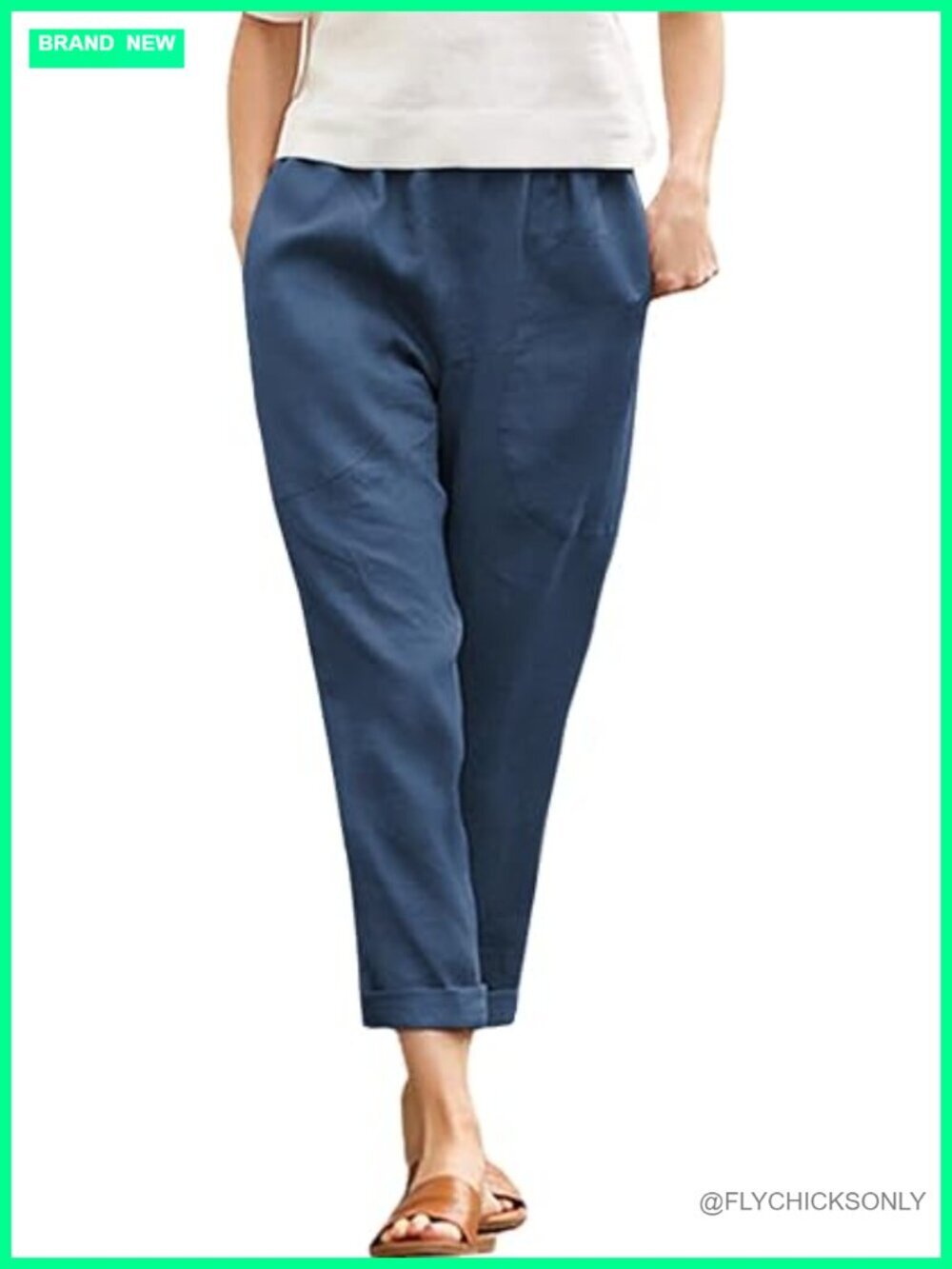 Cotton Tapered Capri Cargo Pants with Pockets